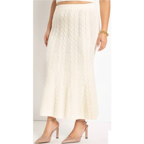 ELOQUII Cabled Sweater Cream Knit Maxi Skirt - Picture 2 of 6